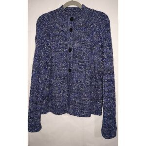 Talbots Wool blend Metallic Tweed Mockneck Cardigan navy  metallic/silver specks